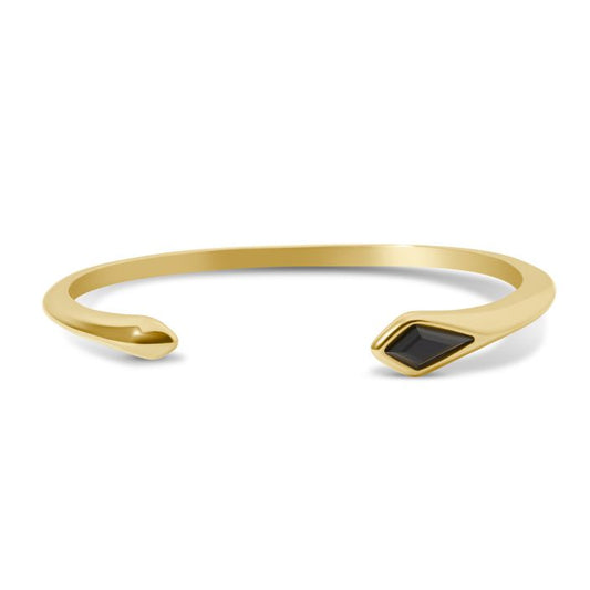 Mi Tesoro - Black Glass Open Cuff Bracelet Gold
