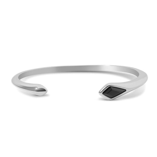Mi Tesoro - Black Glass Open Cuff Bracelet Silver