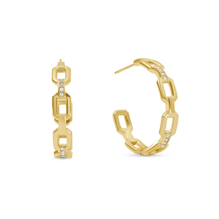 Bonded Box Chain Hoop Earrings Gold