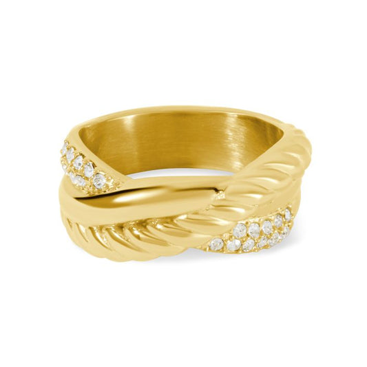 Mi Tesoro - Textured Faux Stacker Ring with Presciosa Crystal Gold
