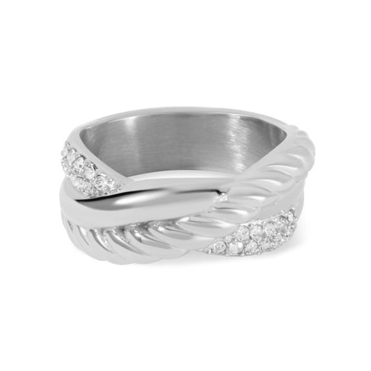 Mi Tesoro - Textured Faux Stacker Ring with Presciosa Crystal Silver