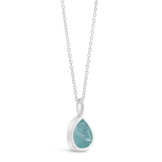 Dune Jewelry - Pear Cut Aquamarine Necklace by Camille Kostek - Sterling Silver