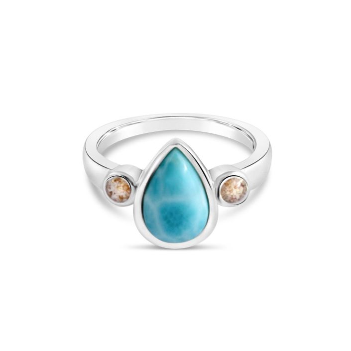 Dune Jewelry - Pear Cut Larimar and Caribbean Sand Ring - Size 9