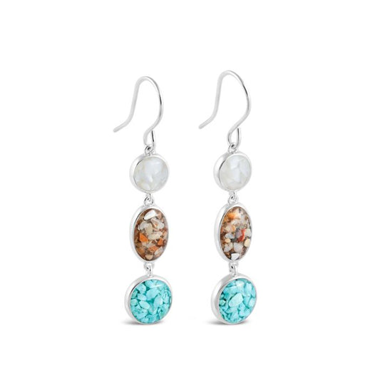 Dune Jewelry - Raindrop Earrings - Mother of Pearl, Sand from the Beaches of Cape Cod, and Turquoise