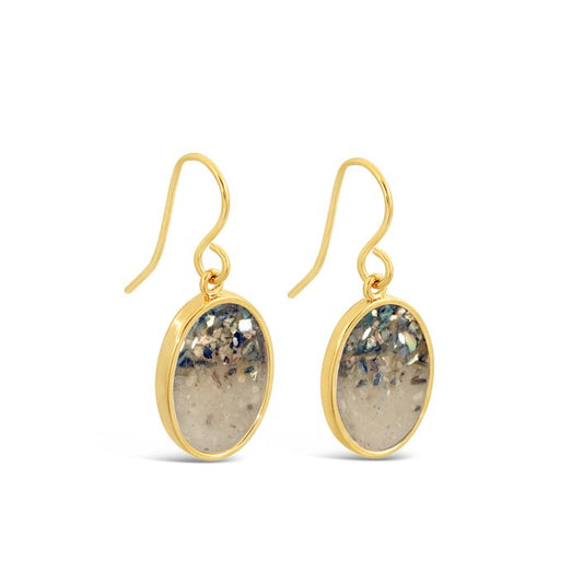 Sandrop Earrings - Large - 14k Gold Vermeil - Abalone Gradient with Sand from Beaches of Cape Cod