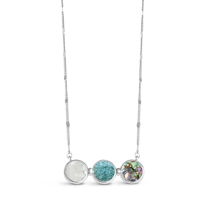 Triple Bezel Organic Stationary Necklace - Mother of Pearl, Turquoise, Abalone