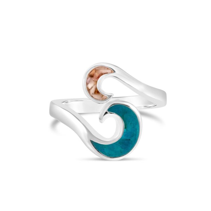 Dune Jewelry - Wave Bypass Ring - Turquoise and Moonstone- Size 6