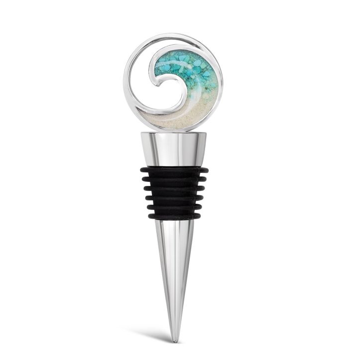 Wave Wine Stopper with Turquoise Gradient - Sand Duxbury Beach MA