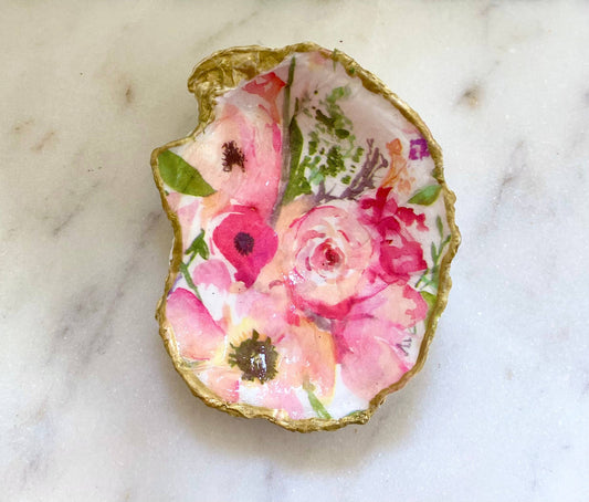 Del Mar Designs DC - Pink Floral Oyster Shell Jewelry Dish: Medium