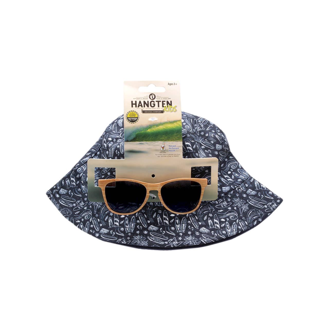 Shark Eyes, Inc - Kids Sunglasses with Hat Combo Set - Surfboard Print