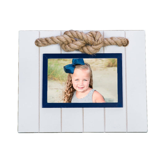 Beachcombers - White Picture Photo Frame 4"x6" with Jute Rope Accent