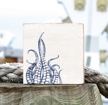 Rustic Marlin - Indigo Octopus Decorative Wooden Block