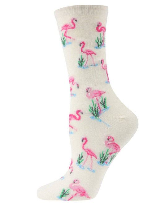 Infinity Classics - MeMoi Feathered Frenzy Flamingo Bamboo Crew Novelty Socks - Women's 9-11