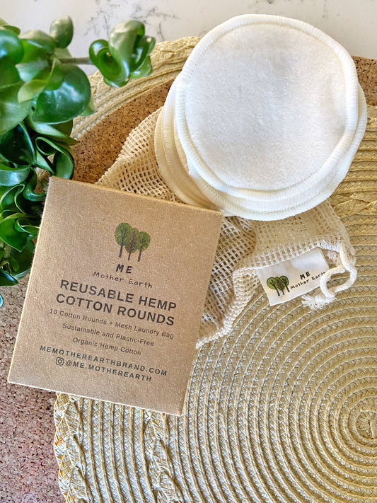 Me Mother Earth - Hemp Cotton Rounds 10 Pack with Mesh Cotton Laundry Bag