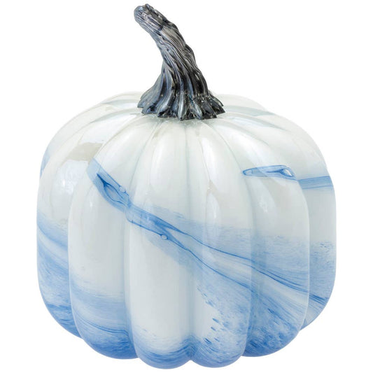 Boston International - Large White & Blue Swirl Glass Pumpkin