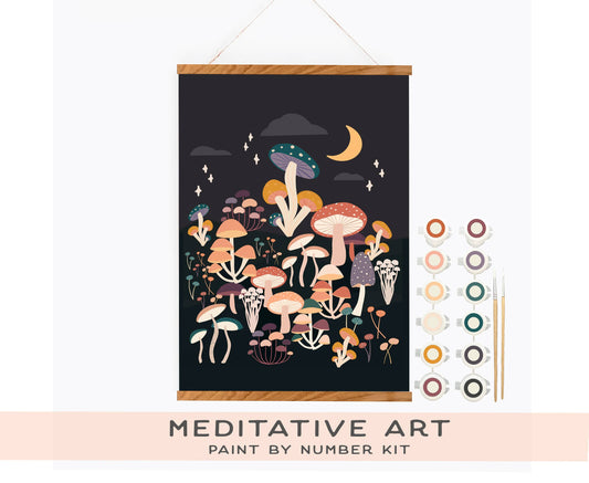 Breathe People - Night Mushrooms Meditative Art Paint by Number Kit